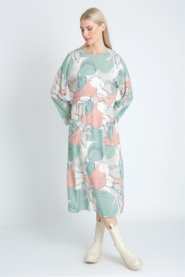 Native Youth ABSTRACT LINEAR PRINT DRESS