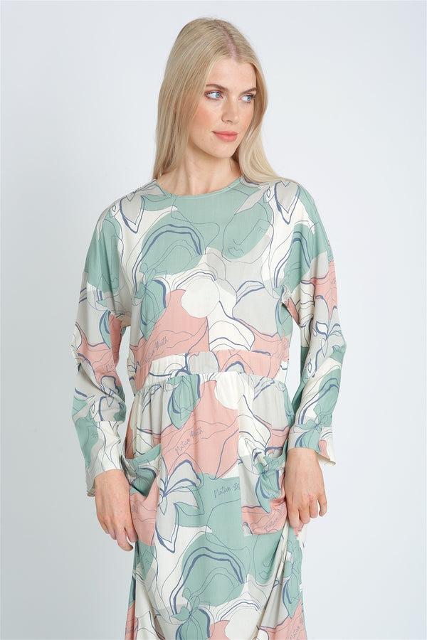 Native Youth ABSTRACT LINEAR PRINT DRESS