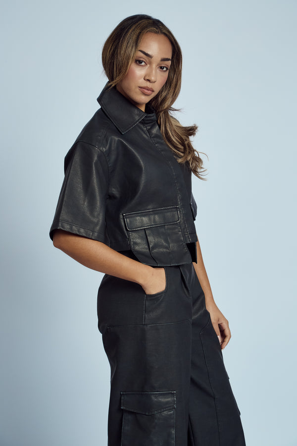 Native Youth ALMOS VEGAN LEATHER CROPPED SHIRT
