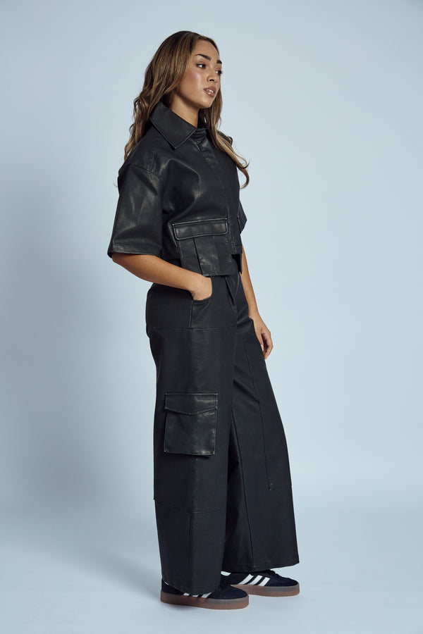 Native Youth ALMOS VEGAN LEATHER CROPPED SHIRT