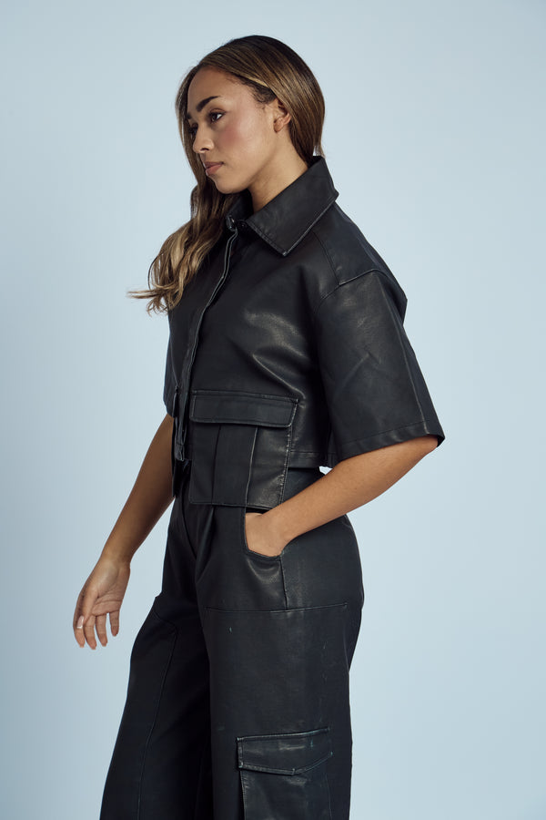 Native Youth ALMOS VEGAN LEATHER CROPPED SHIRT