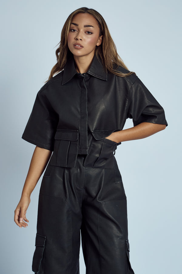 native youth ALMOS VEGAN LEATHER CROPPED SHIRT