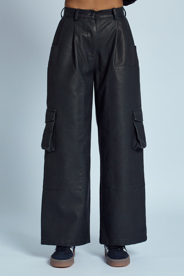 Native Youth ALMOS VEGAN LEATHER WIDE LEG TROUSER
