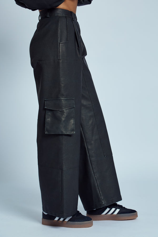 Native Youth ALMOS VEGAN LEATHER WIDE LEG TROUSER