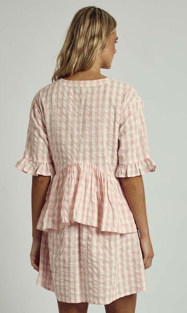 Native Youth BONNIE CHECK RUFFLE TIERED MINI DRESS