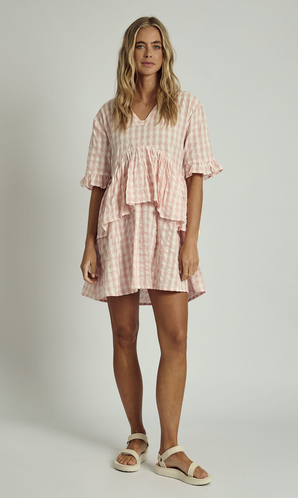 native youth BONNIE CHECK RUFFLE TIERED MINI DRESS