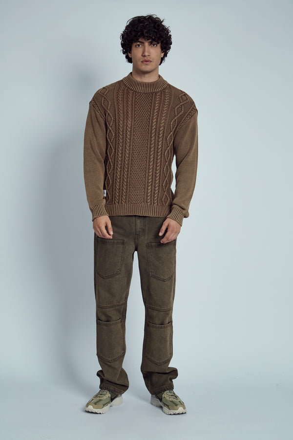 Native Youth CHAVEZ ACID WASHED CABLE KNIT JUMPER