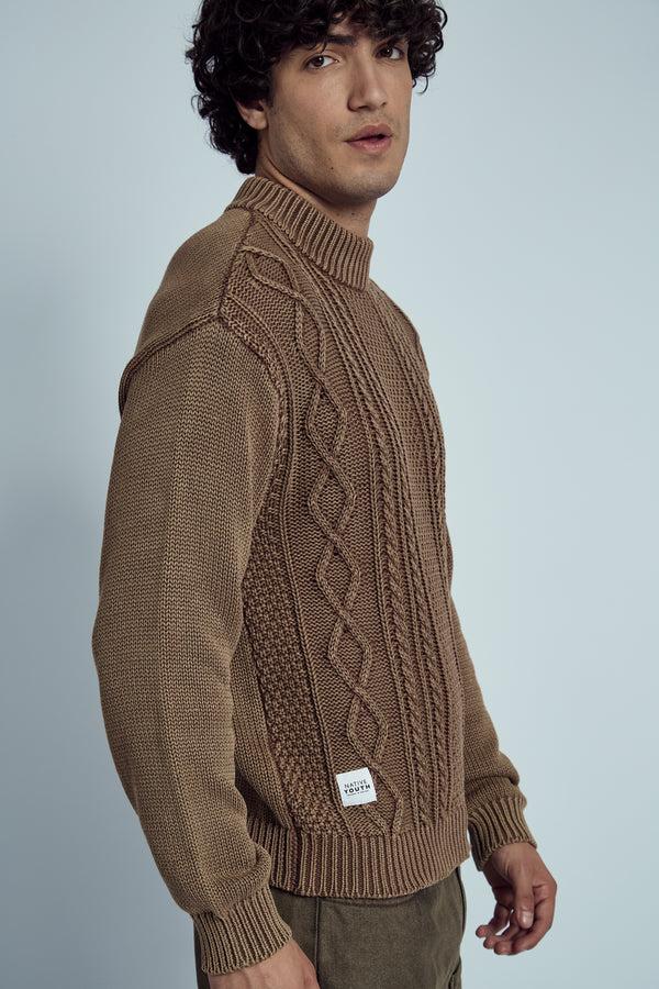 Native Youth CHAVEZ ACID WASHED CABLE KNIT JUMPER
