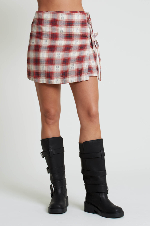 Native Youth CHETI JACQUARD CHECK WRAP MINI SKIRT