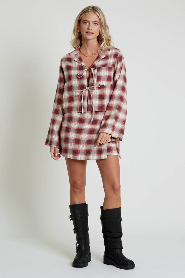 native youth CHETI JACQUARD CHECK WRAP MINI SKIRT