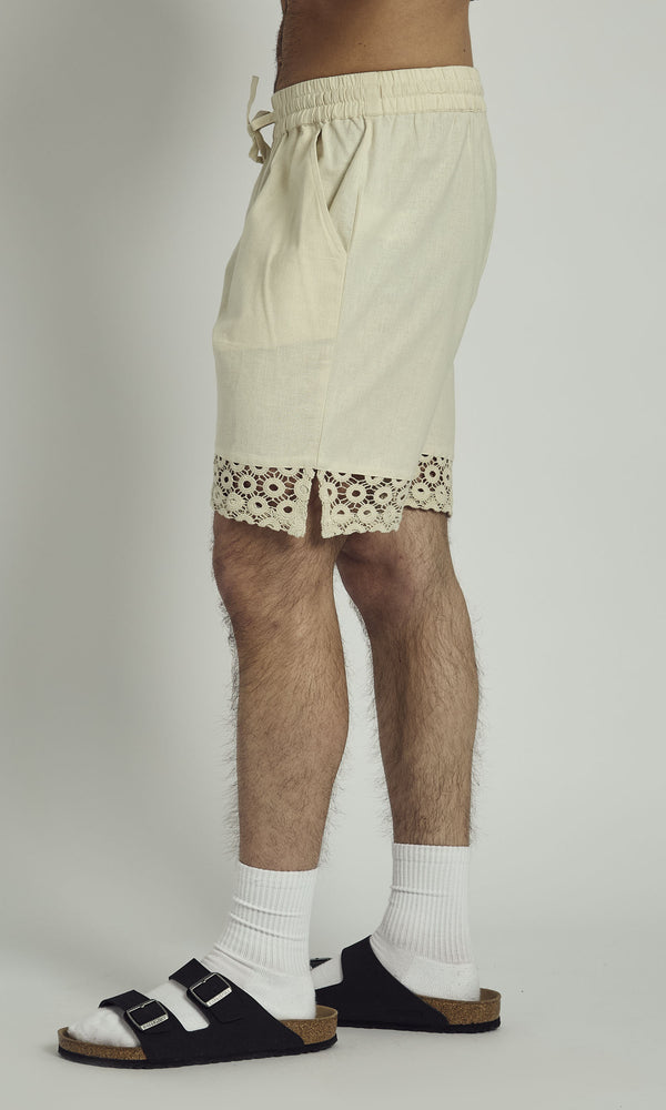 Native Youth CLAY LINEN SHORT WITH CROCHET PANEL