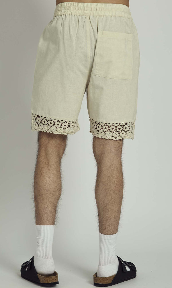 Native Youth CLAY LINEN SHORT WITH CROCHET PANEL