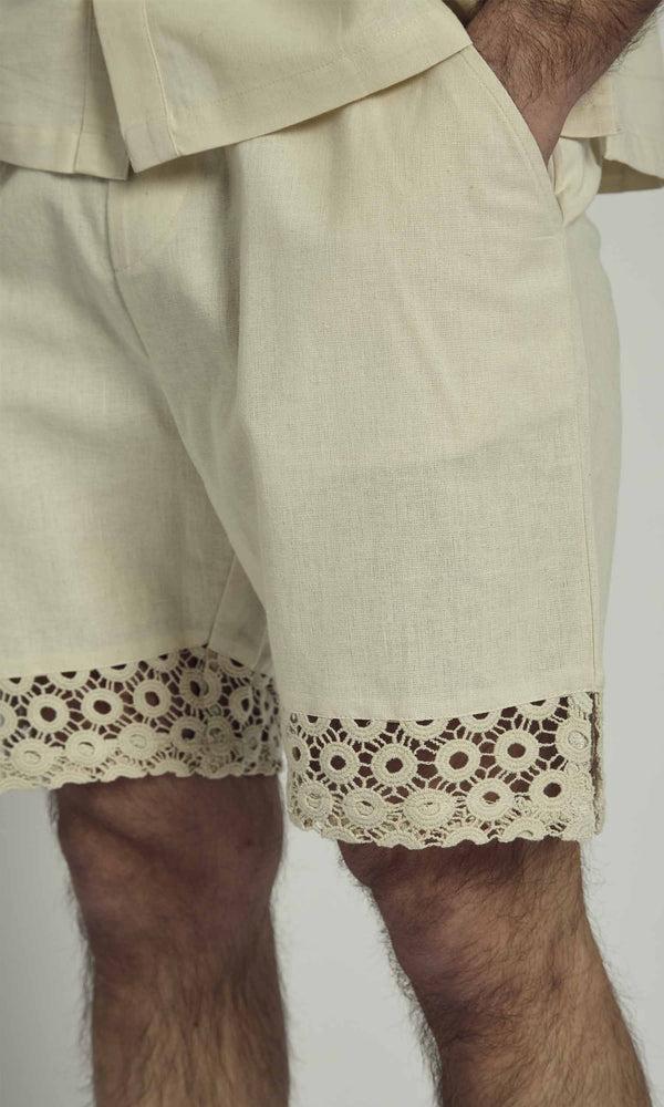 Native Youth CLAY LINEN SHORT WITH CROCHET PANEL