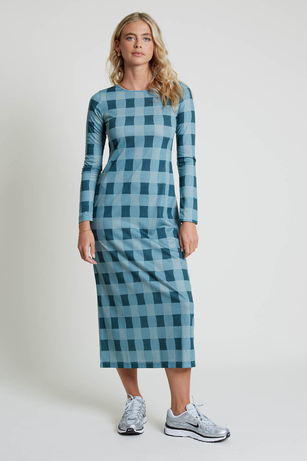 native youth ELENI CHECK OPEN BACK MIDAXI DRESS