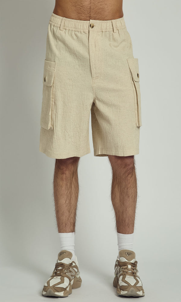 native youth HANK OVERSIZED CARGO LINEN SHORT