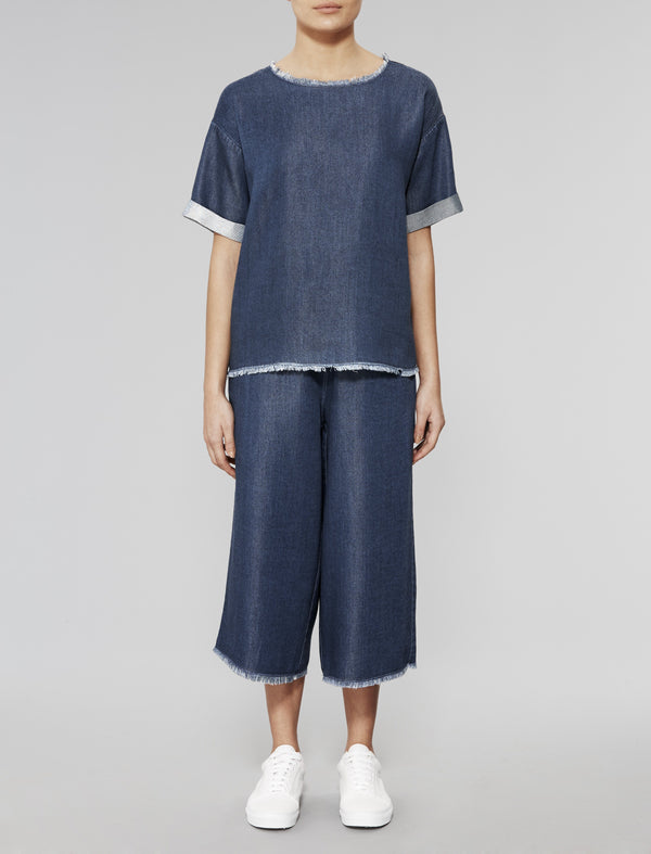 Native Youth Indigo Oversized Stream Tencel Tee