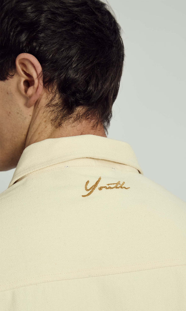 native Youth JOVAN ECRU EMBROIDERY DENIM SHIRT