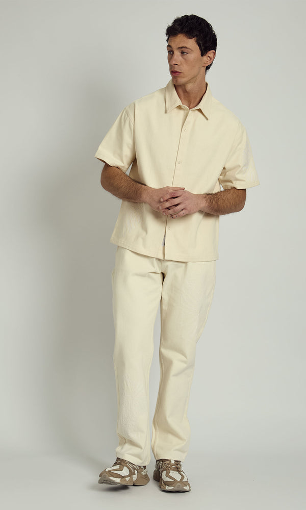 native Youth JOVAN ECRU EMBROIDERY DENIM SHIRT