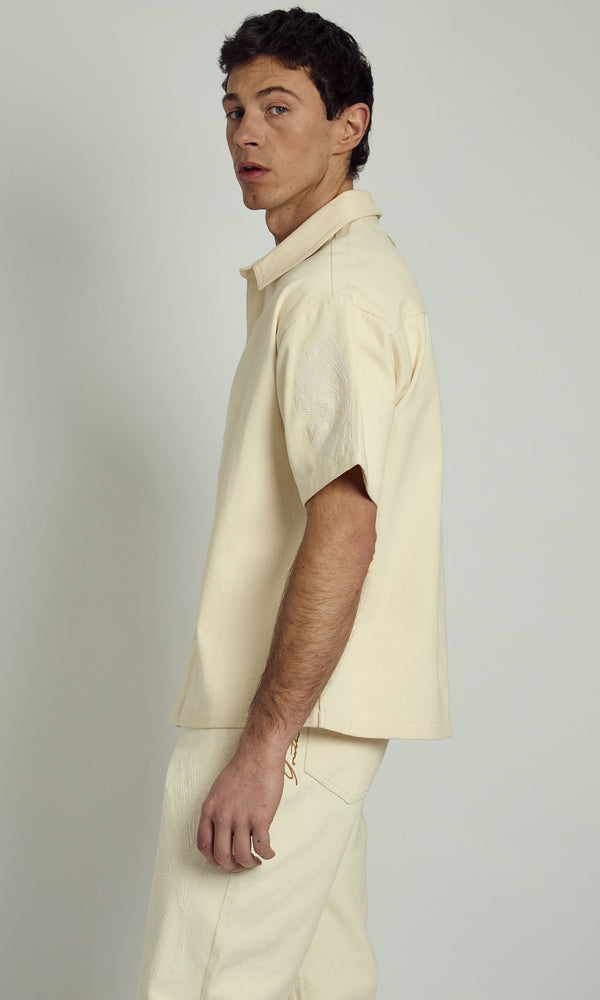 native Youth JOVAN ECRU EMBROIDERY DENIM SHIRT