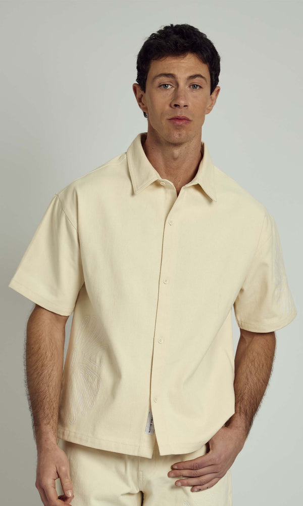 native youth JOVAN ECRU EMBROIDERY DENIM SHIRT
