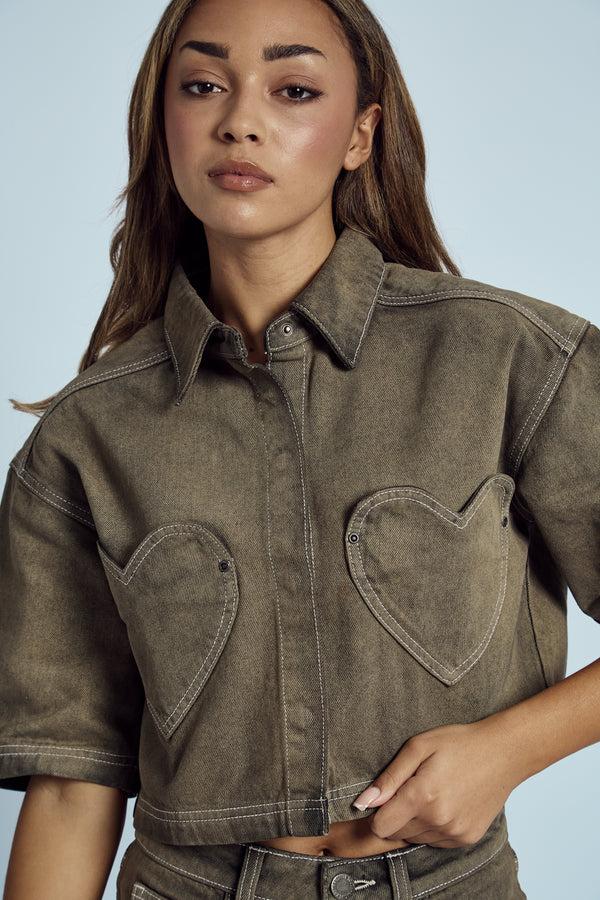 native youth LACY ACID WASH CROPPED DENIM SHIRT