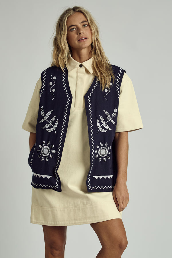 Native Youth MAYARD EMBROIDERY LINEN WAISTCOAT