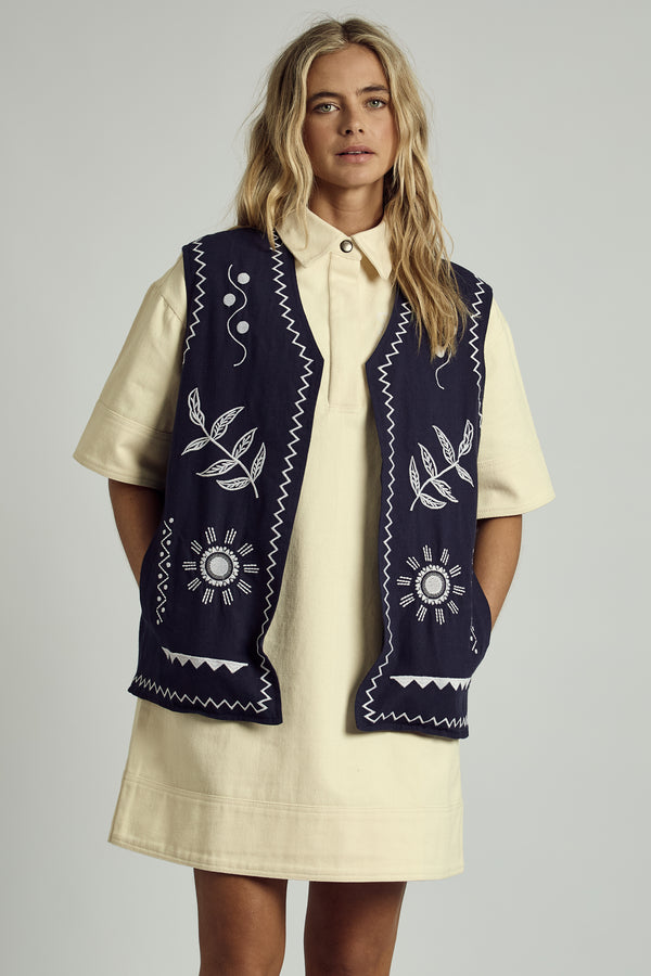 native youth MAYARD EMBROIDERY LINEN WAISTCOAT