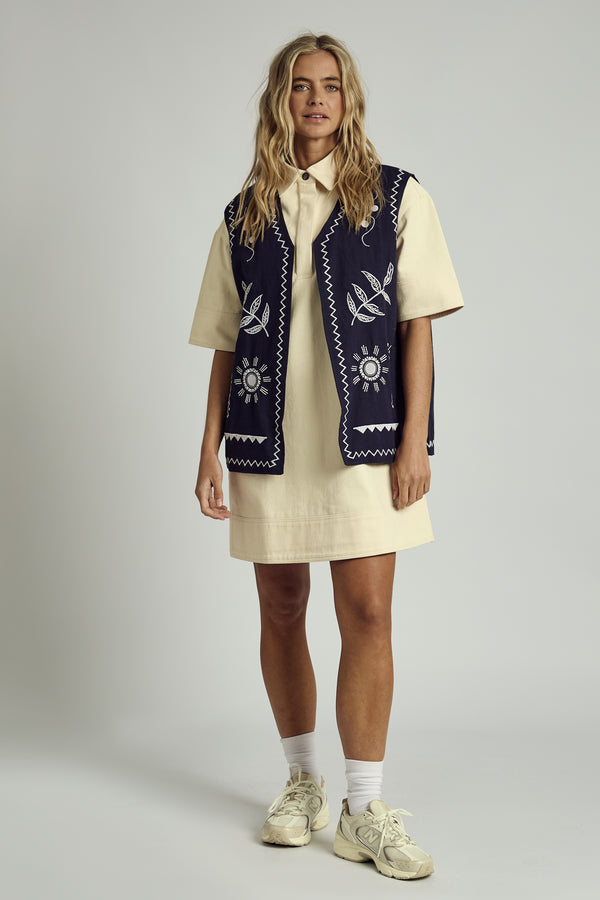 Native Youth MAYARD EMBROIDERY LINEN WAISTCOAT