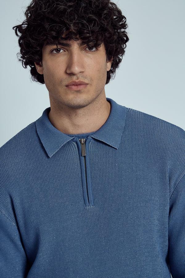 native youth NABLE KNITTED RIB ZIP POLO TOP