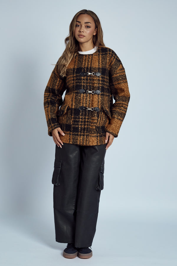 Native Youth RAMOS BOUCLE CHECK WRAP COAT