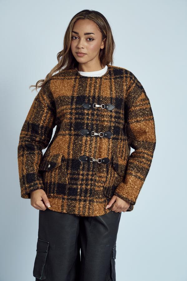 native youth RAMOS BOUCLE CHECK WRAP COAT