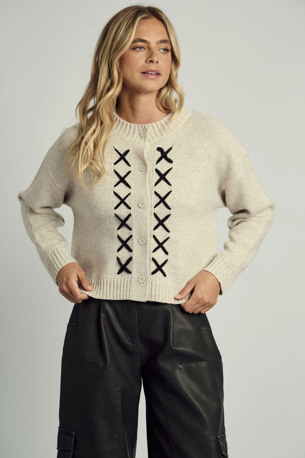 Native Youth REMI CROSS STITCH KNITTED CARDIGAN