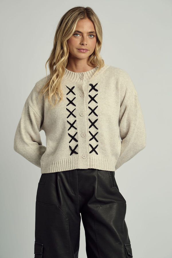 native youth REMI CROSS STITCH KNITTED CARDIGAN