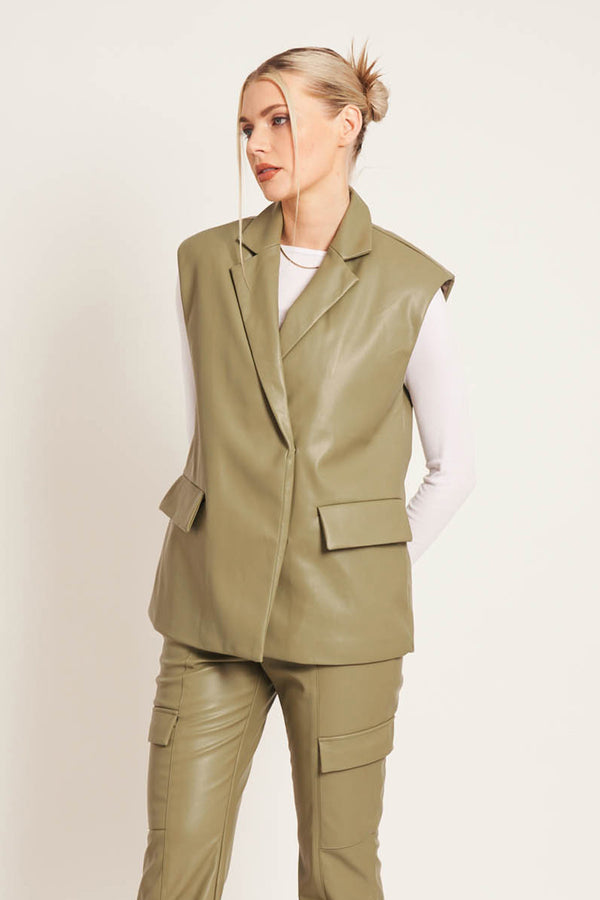 Native Youth XANTHE SLEEVELESS BLAZER - OLIVE