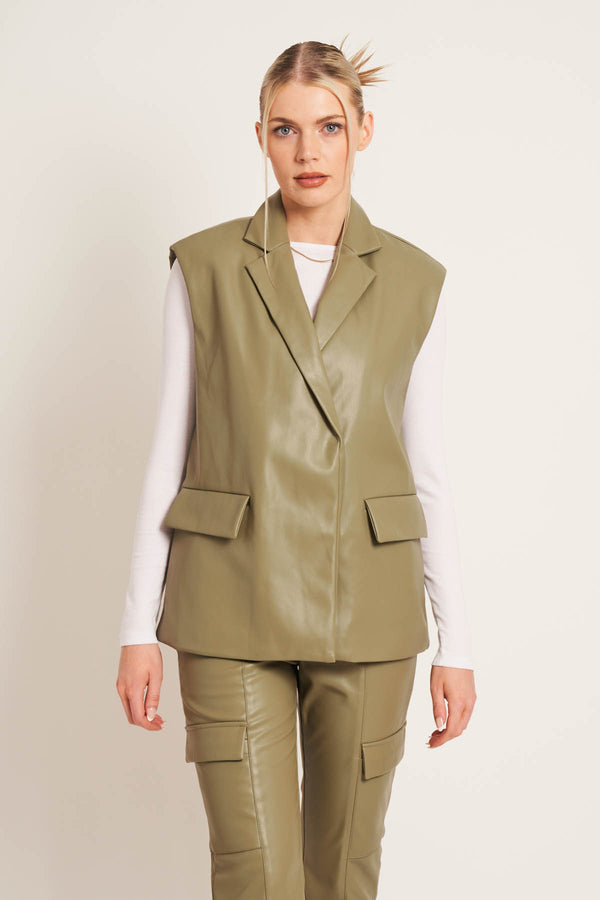 native youth XANTHE SLEEVELESS BLAZER - OLIVE