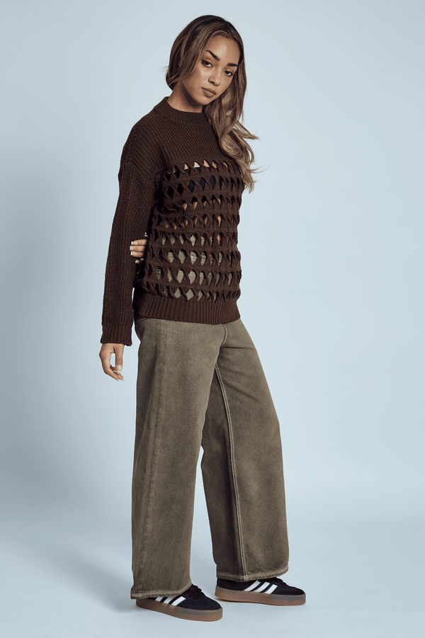 Native Youth NOELLE CONTRAST OPEN KNIT OVERSIZED JUMPER