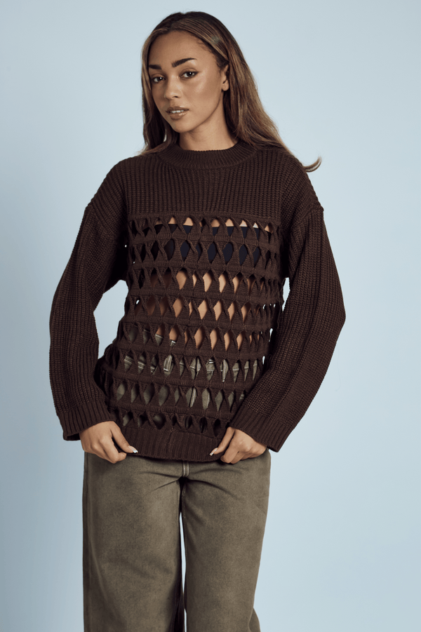 native youth NOELLE CONTRAST OPEN KNIT OVERSIZED JUMPER