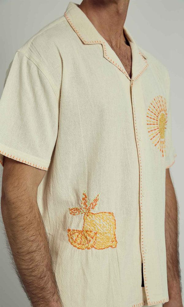 Native Youth OAKLEY BOXY SHIRT WITH EMBROIDERY IN CREAM