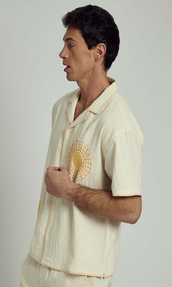 Native Youth OAKLEY BOXY SHIRT WITH EMBROIDERY IN CREAM