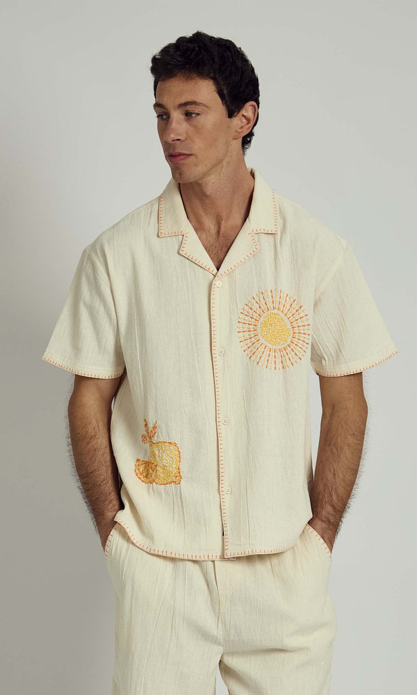 native youth OAKLEY BOXY SHIRT WITH EMBROIDERY IN CREAM