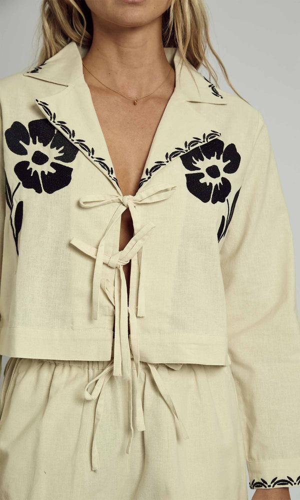 Native Youth OPAL EMBROIDERED TIE DETAIL SHIRT CO-ORD IN STONE