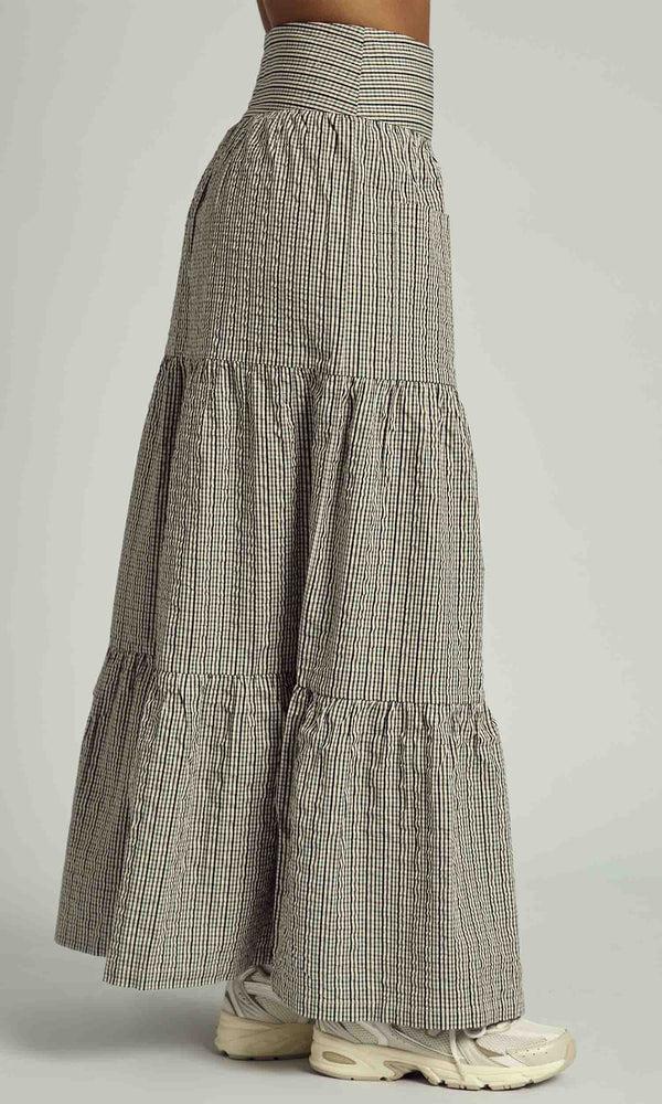 Native Youth PEYTON MIDI CHECK TIERED SKIRT WITH FRONT POCKETS