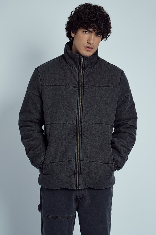 native youth PINTO STONE WASHED DENIM PUFFER JACKET