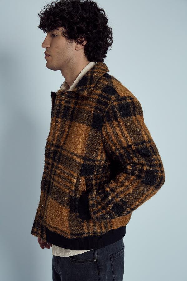 Native Youth RAMOS BOUCLÉ CHECK COLLARED COACH JACKET