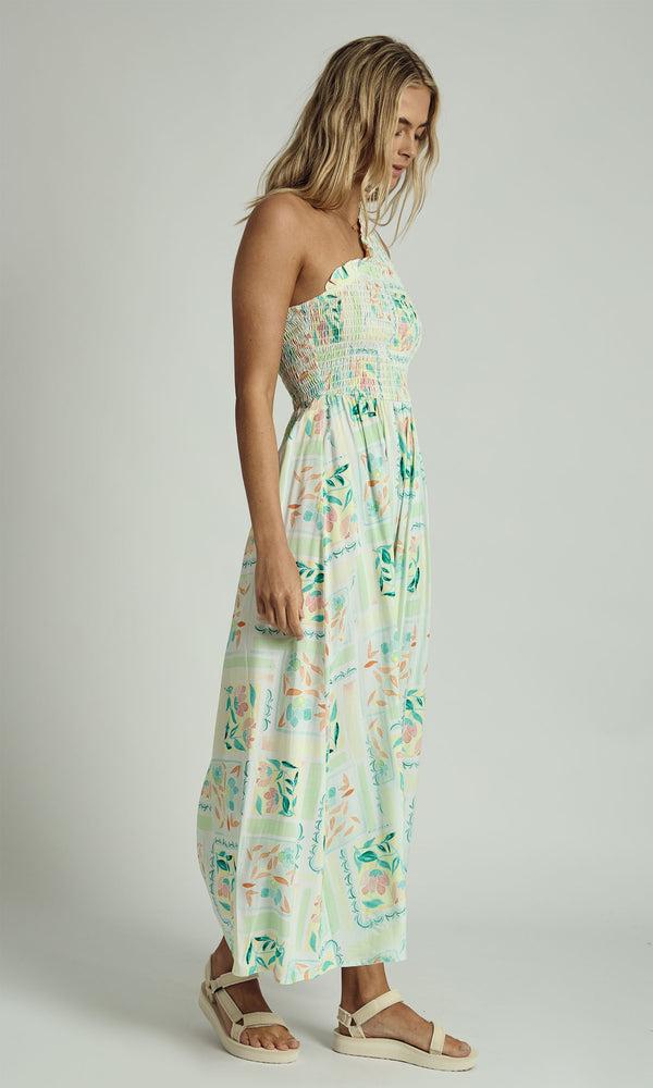 Native Youth REINA SHIRRED ONE SHOULDER MIDAXI DRESS IN MULTI