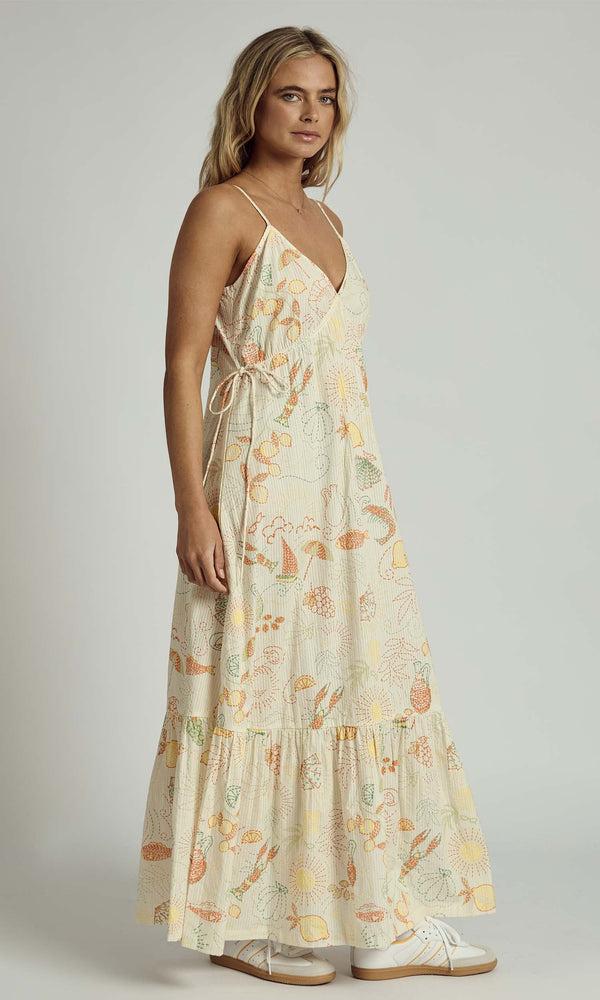 Native Youth SOLSTITCHERY BEACH PRINT CAMI MAXI DRESS IN MULTI