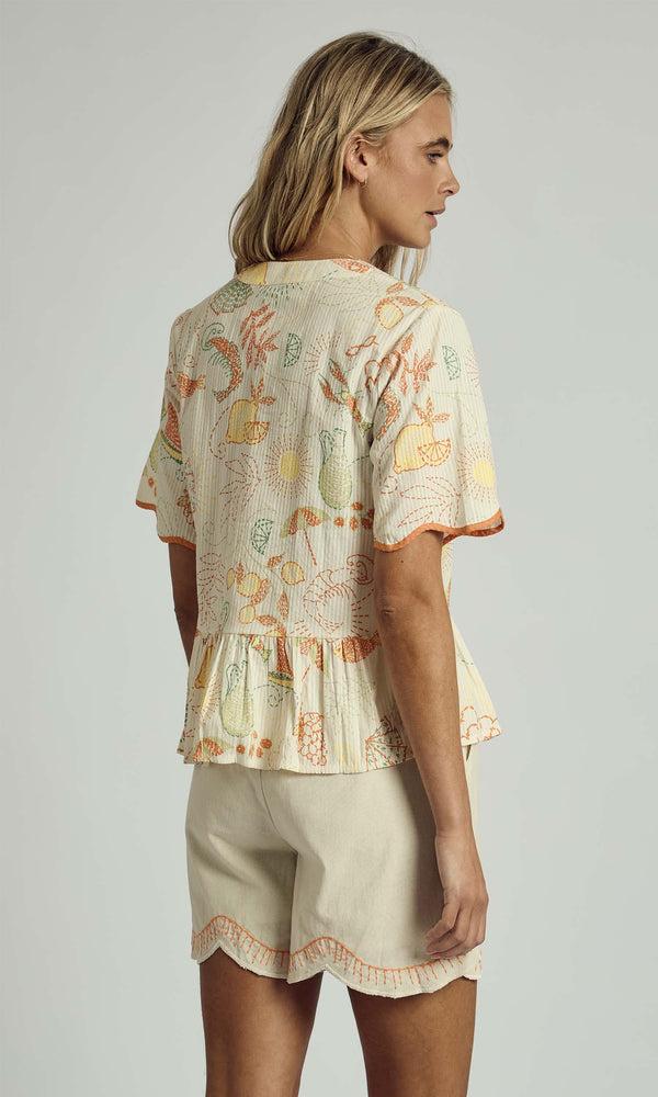 Native Youth SOLSTITCHERY BEACH TIE DETAIL BLOUSE IN MULTI