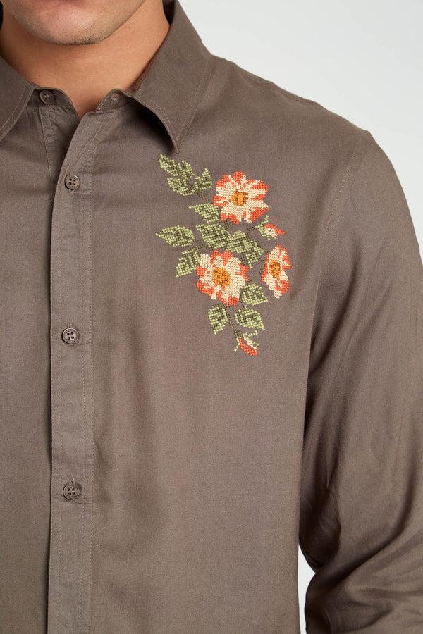 Native Youth STUBBS FLORAL EMBROIDERED ECOVERO VISCOSE SHIRT
