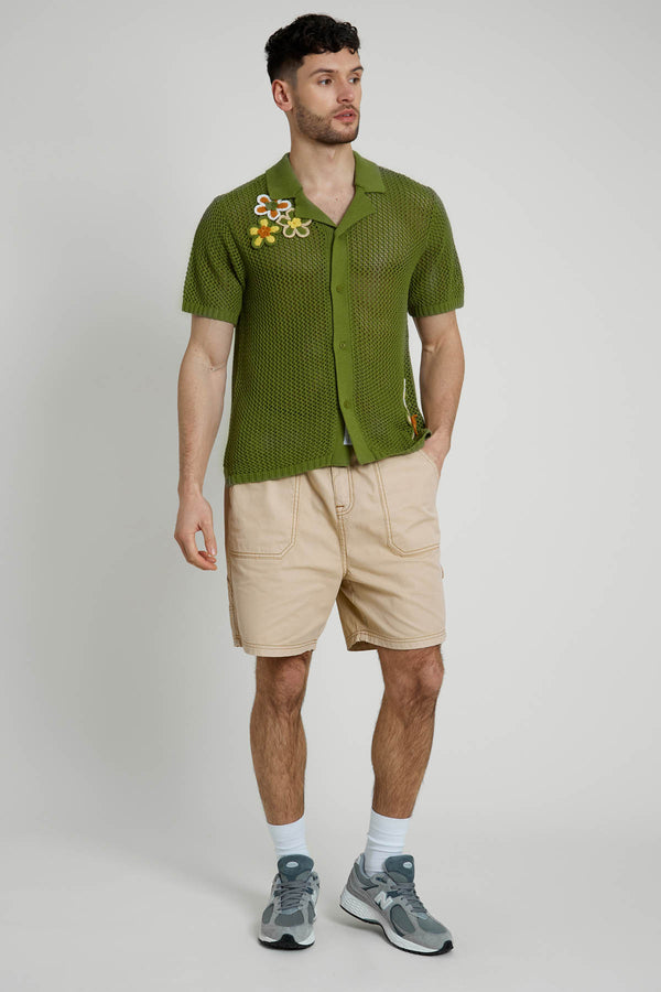 Native Youth SUTTER COTTON KNITTED SHIRT WITH FLORAL APPLIQUE