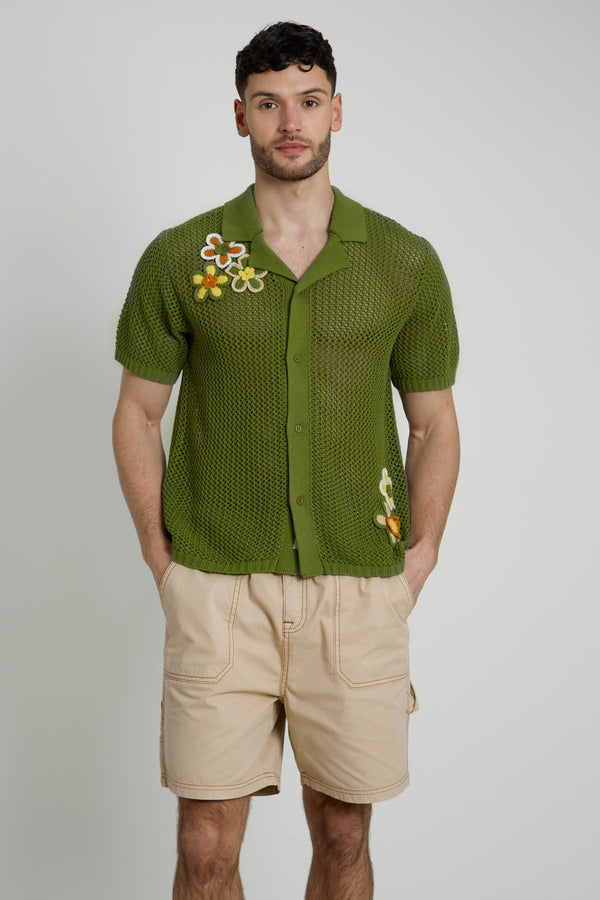 Native Youth SUTTER COTTON KNITTED SHIRT WITH FLORAL APPLIQUE